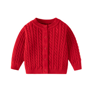 宝宝毛衣男童开衫秋冬纱衣儿童毛线衣童装红色针织衫外套拜年服