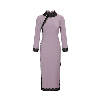 黛玛诗紫色新中式改良旗袍女秋新款桑蚕丝连衣裙气质名媛日常可穿