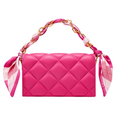 菱格链条丝带饰小方包女