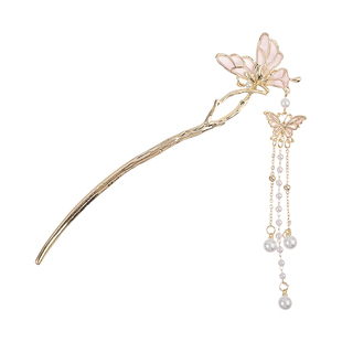 古风蝴蝶发簪金属盘发简约汉服流苏古装旗袍头饰品簪子步摇礼物女