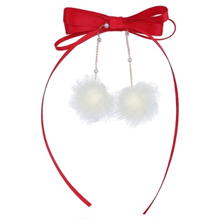 女童红色蝴蝶结头饰儿童喜庆毛球流苏发夹超仙粉色过年夹子发饰女