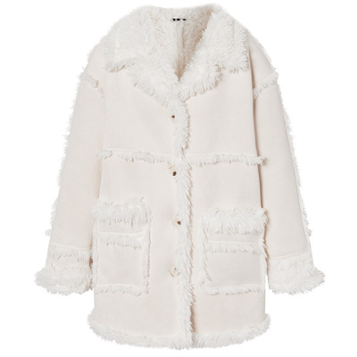 LA CRAWFISH2024冬季新款中长环保皮草保暖麂皮绒仿皮毛一体外套