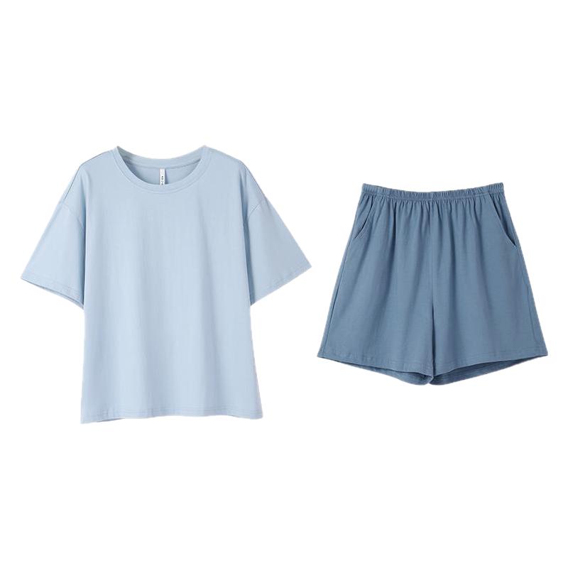 安之伴睡衣女夏季纯棉2025新款短袖纯色简约宽松可外穿家居服套装