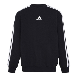 adidas阿迪达斯三条纹黑色男大童运动套头衫2026春圆领卫衣KW1207