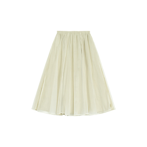 气质飘逸拼接缎面优雅纱裙半身裙真丝皱度假风安妮森林大码女装夏