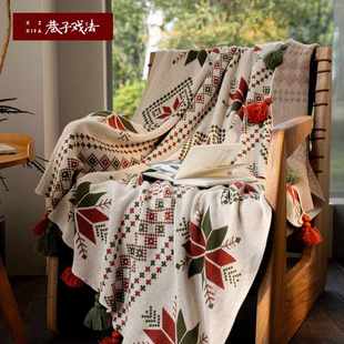巷子戏法 纯棉全棉盖毯沙发毯午睡毯休闲毯针织提花毛毯居家毯子