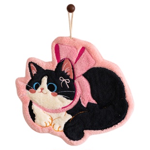 可爱黑猫珊瑚绒擦手巾挂式超强吸水加厚浴室厨房擦手毛巾擦手布