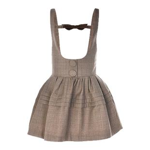 lefame拉飞姆春季新款高级复古学院风塔克褶背带蓬蓬连衣裙女