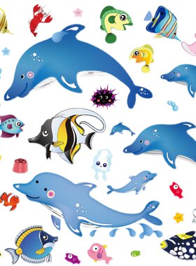海洋馆无胶装饰卡通风防水静电贴