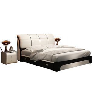 简约现代皮床2米家用主卧1.8m双人科技布床实木储物框架2.2m大床