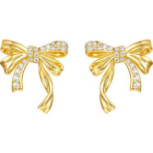 周六福耳钉女蝴蝶结耳饰S925银高级感小众新年礼物送女友