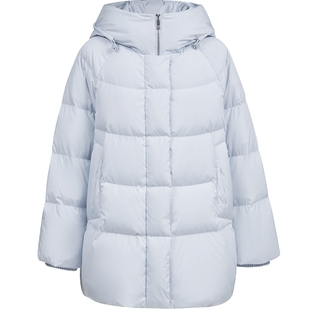 ONLY2025冬季新连帽插肩袖款90白鸭绒纯色宽松中长款羽绒服女