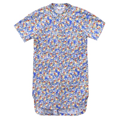 阁兰秀2026年夏季新品短袖黄蓝印花衬衫连衣裙中长款纯棉裙子女装