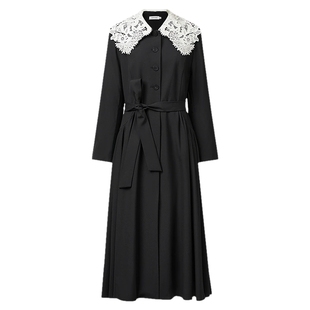 VGRASS维格娜丝秋季可拆卸水溶蕾丝领丝羊毛优雅轻盈连衣裙式风衣