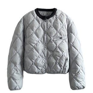 商场同款秋冬季轻薄款羽绒服女短款90白鸭绒圆领菱格宽松保暖外套