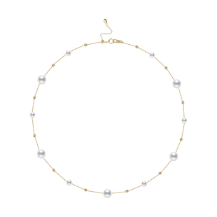 GiO珠宝 18K金淡水珍珠满天星项链925银耳钉套装女锁骨链颈链