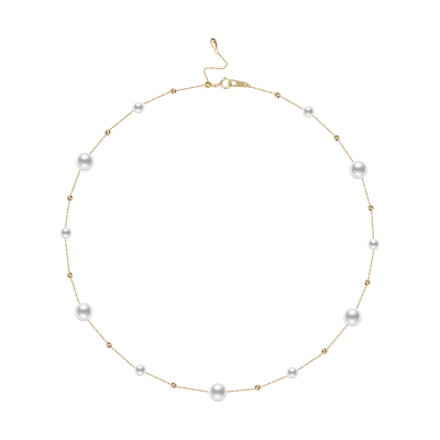 GiO珠宝 18K金淡水珍珠满天星项链925银耳钉套装女锁骨链颈链