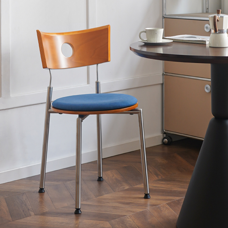 Hacosn复古餐桌椅子家用实木靠背椅网红休闲椅304不锈钢餐厅凳子