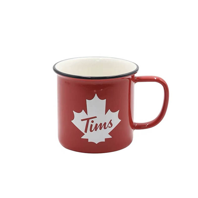 Tims咖啡马克杯枫叶咖啡雕刻喝水杯大红色经典圆形陶瓷水杯新年款