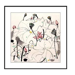 吴冠中抽象水墨风景装饰画新中式黑白挂画民宿饭店客厅餐厅墙壁画