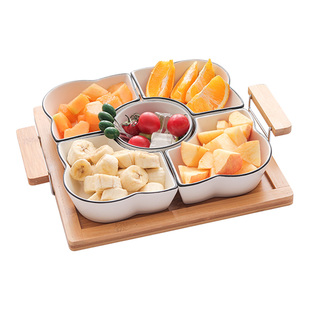 带盖水果盘创意陶瓷茶几餐盘糖果干果盒有盖零食分格客厅家用拼盘
