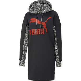Puma/彪马新款女子时尚印花连帽长袖休闲连衣裙598686-01