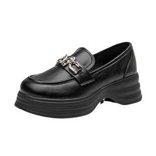 大东圆头厚底乐福鞋女2026新款春季通勤女鞋黑色百搭英伦jk小皮鞋