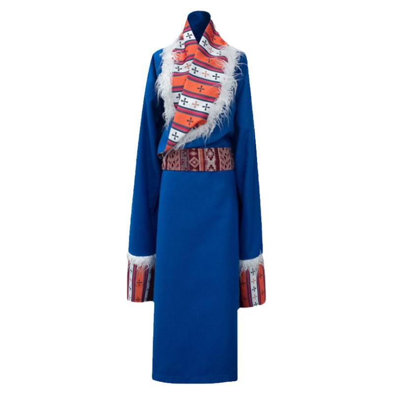 清仓5折 复古蓝，氆氇藏袍 宽松华丽西藏藏族服装藏装女 旅拍服装