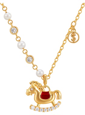JAY金色小马项链珍珠吊坠