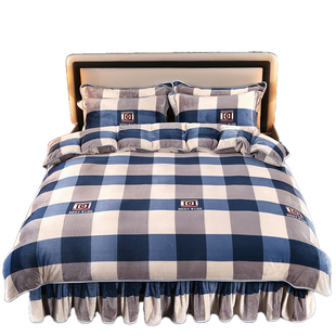 2025冬季牛奶绒四件套保暖法兰绒被套床裙加厚双面金貂珊瑚绒床品