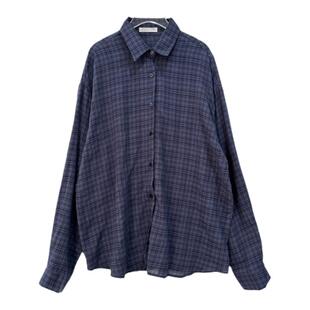 eihey诶嘿复古藏青格纹长袖衬衫设计感小众宽松休闲衬衣外套上衣