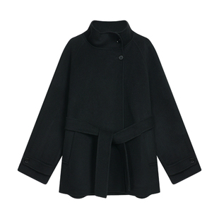 MULVAN 巴黎画册 羊毛立领双面呢外套女高级感气质短款毛呢大衣