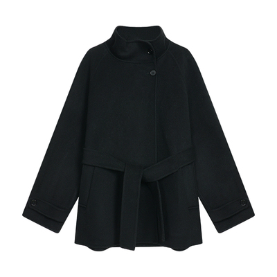 羊毛立领双面呢外套短款毛呢大衣