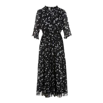 桑蚕丝女士连衣裙荷叶边领碎花裙