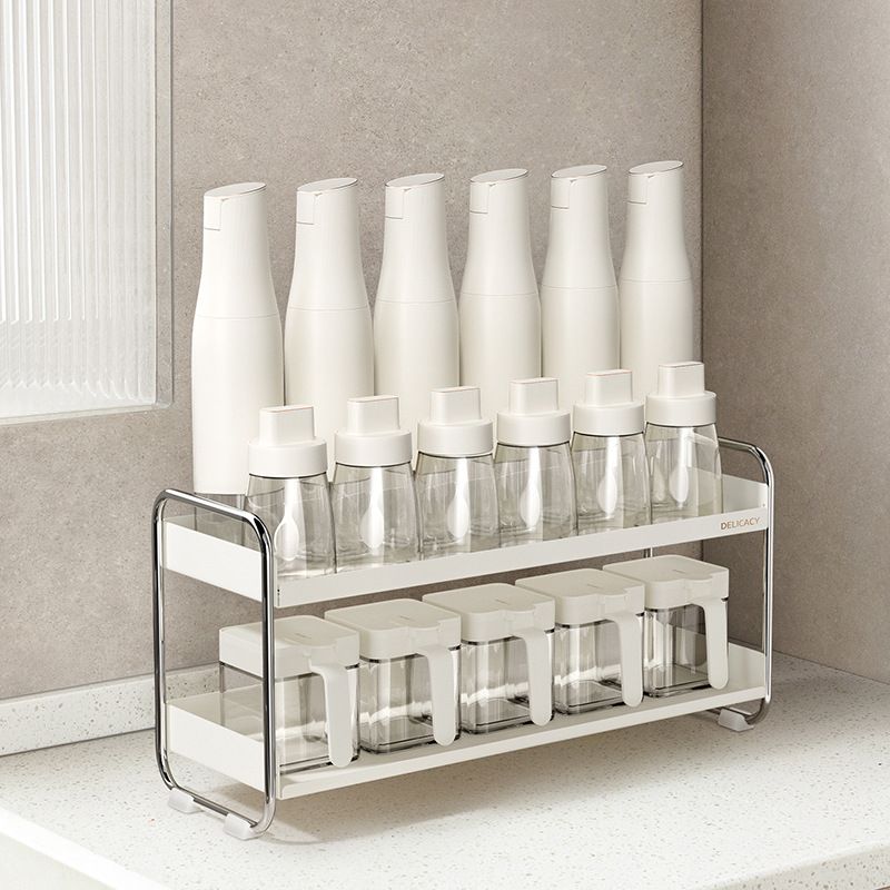 双层厨房置物架放调料不锈钢调料组合收纳套装调味品油壶架金属架