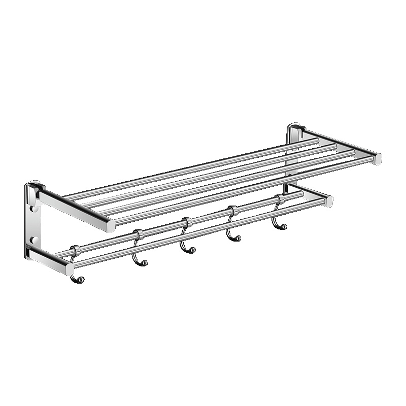 摩恩毛巾架304不锈钢浴室置物架 卫生间免打孔折叠浴巾架五金挂件