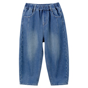 Bluem中大童牛仔裤秋冬季新款男孩裤子保暖儿童弯刀裤加绒秋冬款