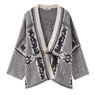 美标2025新款秋冬长袖半边绒上衣女可外穿雪尼尔民族风家居服外套