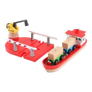 吊机道闸栏杆轮船货物木质轨道配件兼容hape木制磁火车男孩玩具