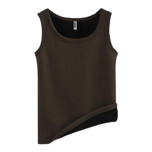 冬季新款圆领纯白韩版内搭加厚加绒保暖背心修身纯色打底衫女体恤