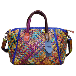 真皮女包新款潮包羊皮编织女包休闲百搭复古风手提包单肩斜挎女包