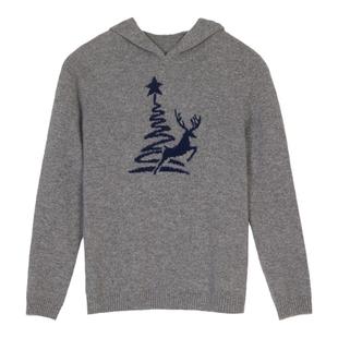 鹿王100%纯山羊绒衫儿童圣诞风针织连帽领保暖时尚圆领秋冬新款