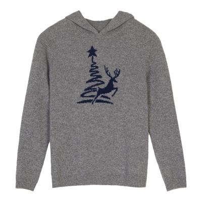 鹿王100%纯山羊绒衫儿童圣诞风针织连帽领保暖时尚圆领秋冬新款