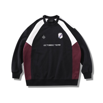 OCTOBEE日系复古加绒球衣卫衣潮