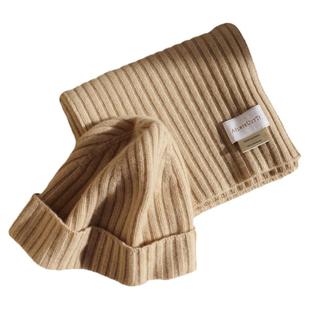 AI家意式纯羊绒 高智风登峰坑条围巾帽子套装优渥男女情侣