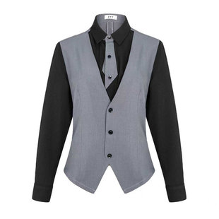 25年款翻领假两件马甲衬衫服务员酒吧工作服烘培酒吧夜场KTV制服