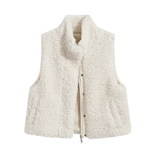 立领羊羔毛马甲外套女秋冬季叠穿保暖宽松坎肩拉链上衣