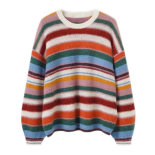 26早春多巴胺!羊毛/马海毛~彩虹撞色条纹 明媚宽松针织衫毛衣