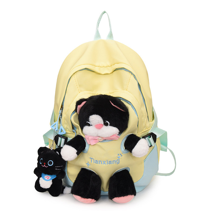 可爱小猫玩偶公仔书包女生大容量校园高颜值双肩包包卡通学生背包