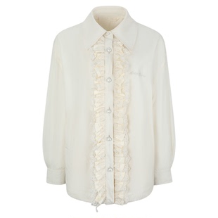 ARTE PURA2025秋冬新款米白色波浪边衬衫宽松羽绒夹克花边外套女